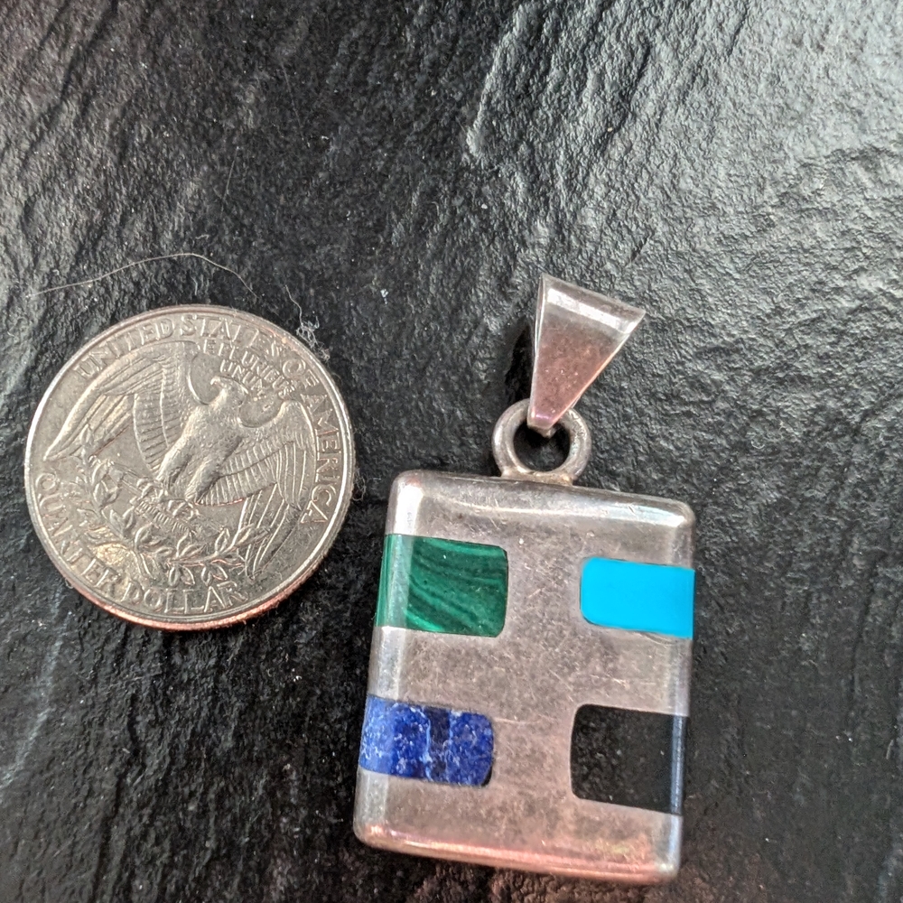 Silver Pendant with Green and Blue Accents